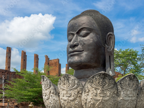 Big Buddha head of Wat Thammikarat at Ayutthaya province,Thailand