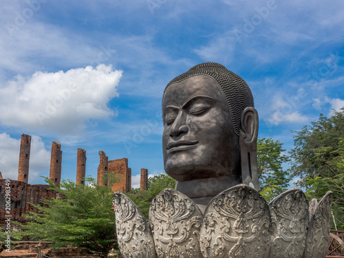 Big Buddha head of Wat Thammikarat at Ayutthaya province,Thailand
