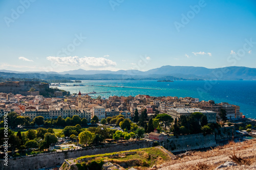 CORFU KERKYRA ISLAND, GREECE.Panoramic view of the old town of Corfu. UNESCO World Heritage Site and the New Fortress. Photo taken from the Old Fortress.