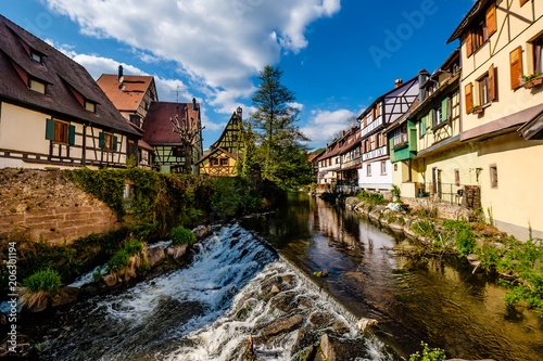 Weiss river in Kaysersberg, Alsace, on a sunny spring day