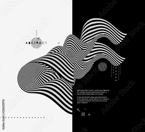 3D Fototapete Schwarz-Weiß - Fototapete Black and white design. Pattern with optical illusion. Abstract 3D geometrical background. Vector illustration.