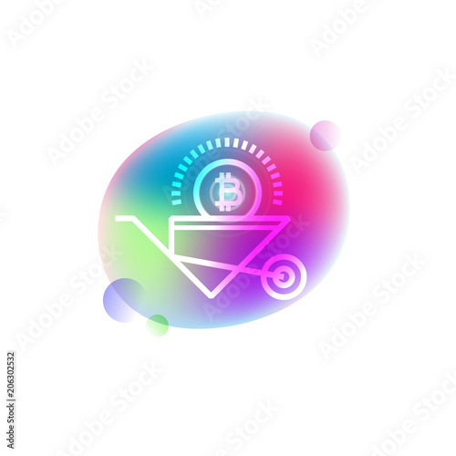 Bitcoin in wheelbarrow neon icon