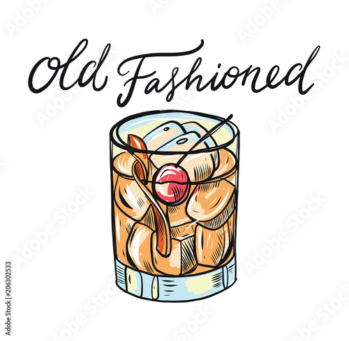 Hand drawn alcoholic cocktails isolated on white background.