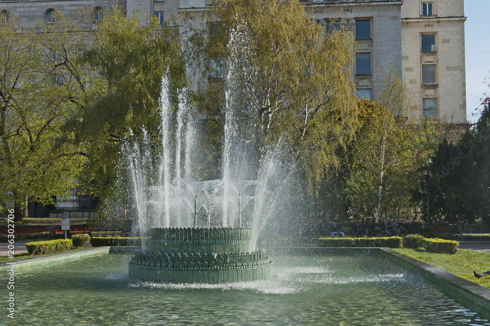 Beauty landscape of many fountain with different programme at the center of Sofia city, Bulgaria, Europe Beauty landscape of many fountain with different programme at the center of Sofia city, Bulgaria, Europe