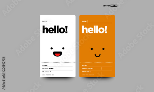 Smiling Emoji Hello ID Tag Card with Name Department Details Illustration for Meetings and Seminars