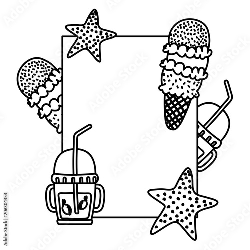 line emblem with ice cream and smothie beverage