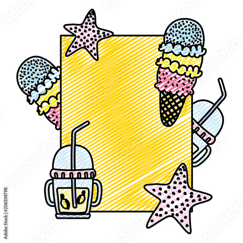 doodle emblem with ice cream and smothie beverage