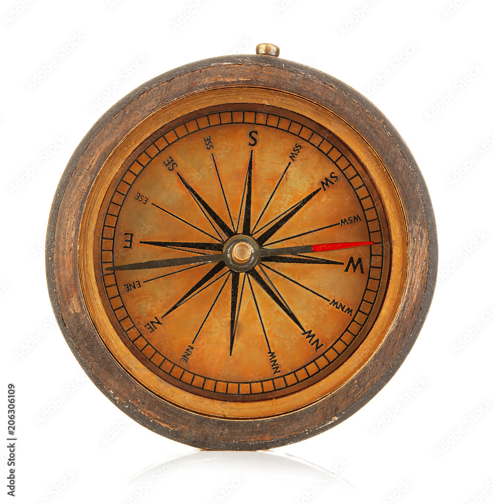 Vintage compass isolated on white background.