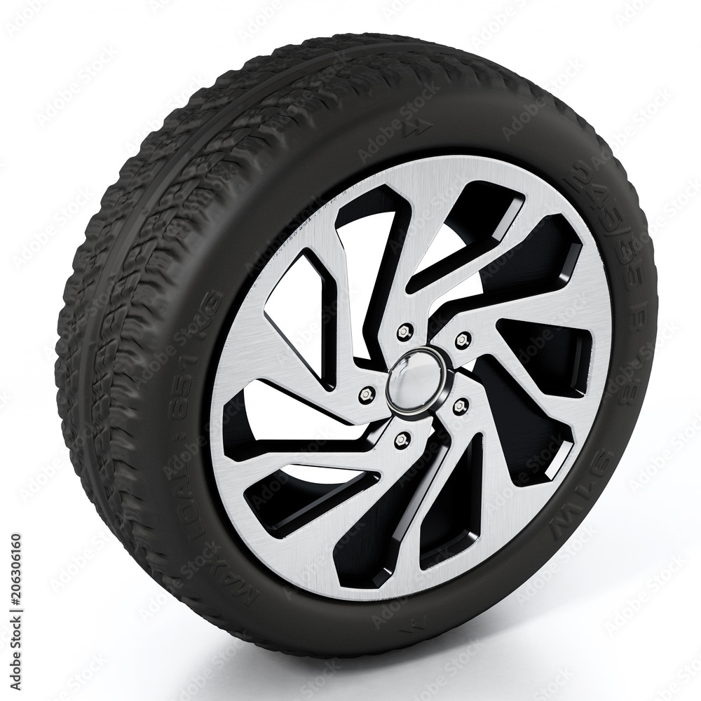 Obraz premium Low profile sport tyre and rim isolated on white background. 3D illustration