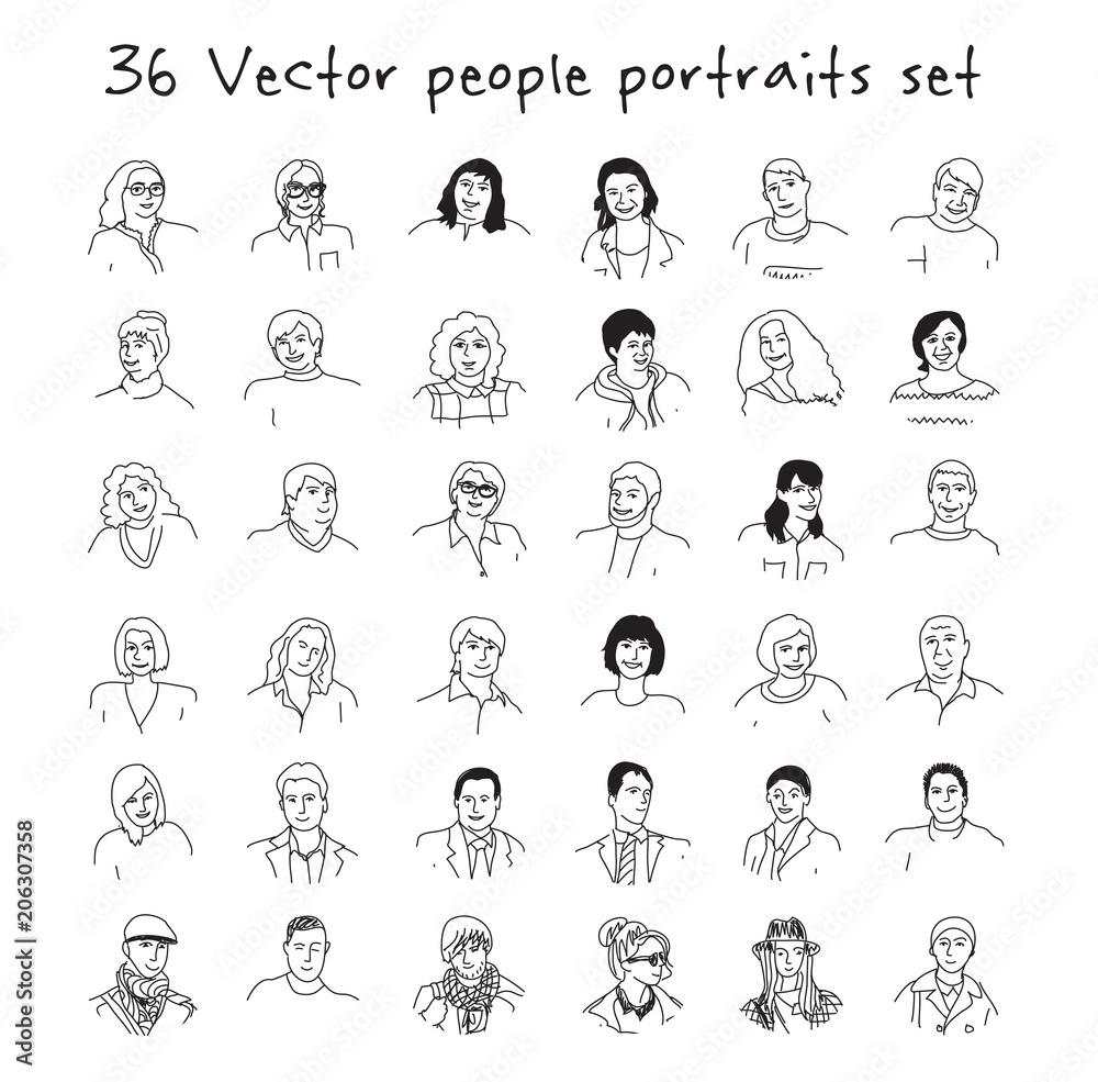 Happy adult people faces icons set black and white Happy adult people faces icons set black and white