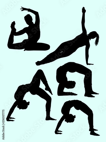 Silhouette of energetic woman. Good use for symbol, logo, web icon, mascot, sign, or any design you want.