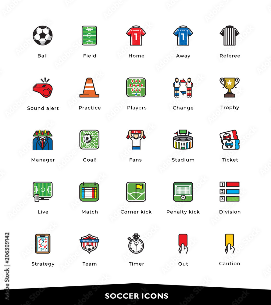 Soccer, Football, Colorful, Icons ,Vector, Illustration