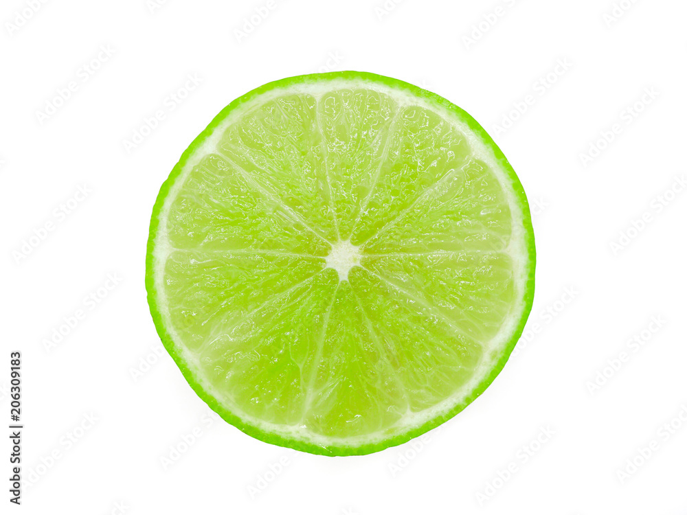 Fresh lime slice isolated on white background