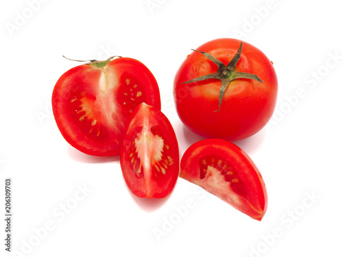 Fresh sliced tomato isolated on white background.