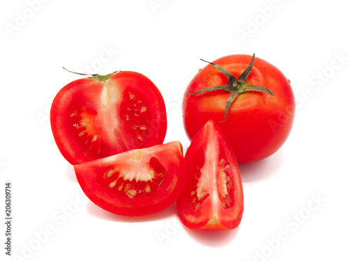 Fresh sliced tomato isolated on white background.