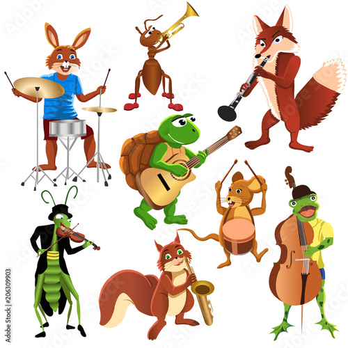 vector cartoon animals playing different instruments