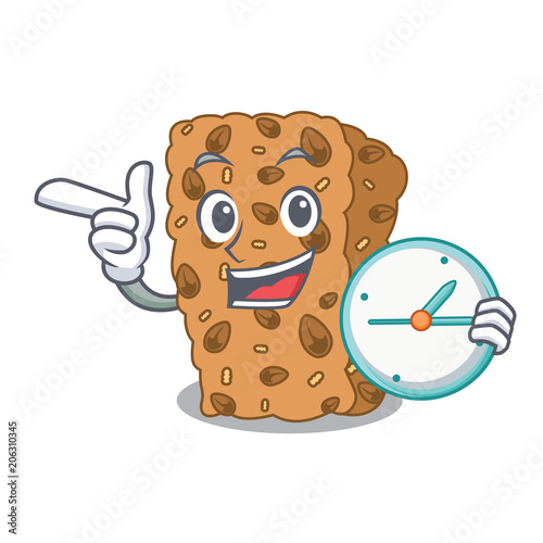 With clock granola bar character cartoon