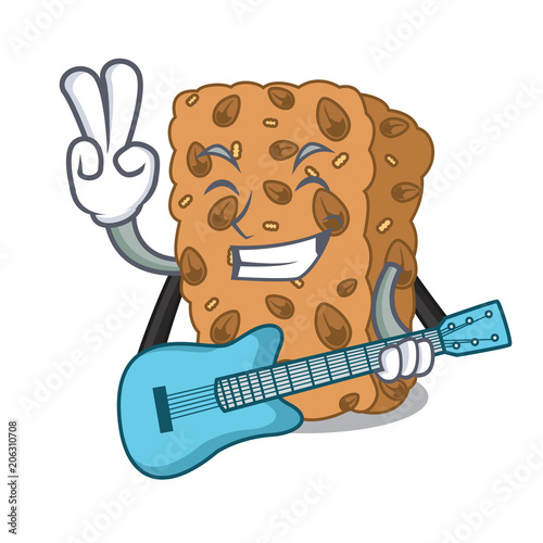 With guitar granola bar mascot cartoon