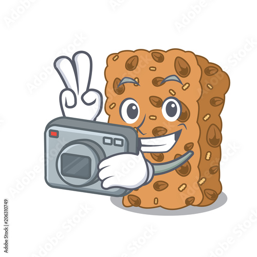 Photographer granola bar mascot cartoon