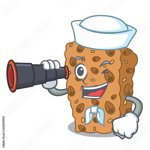 Sailor with binocular granola bar mascot cartoon