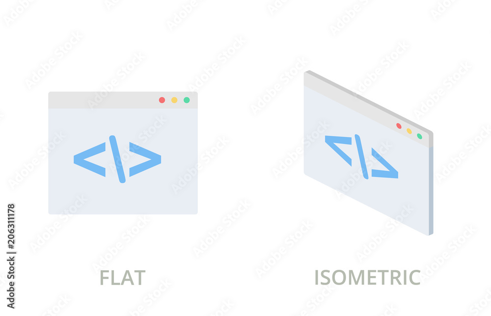 Source code flat and isometric vector icons