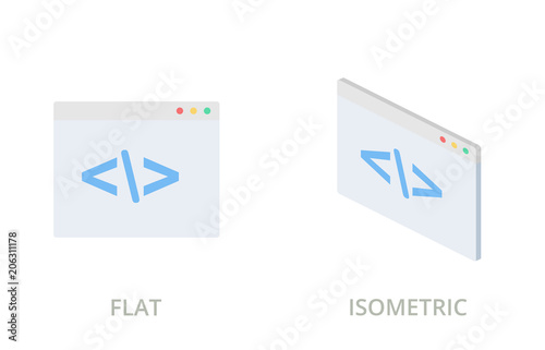 Source code flat and isometric vector icons