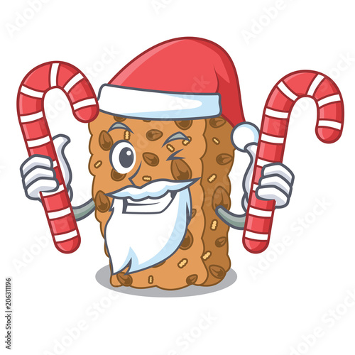 Santa with candy granola bar mascot cartoon