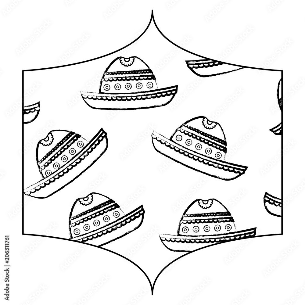 decorative frame with Mexican hat pattern over white background, vector illustration