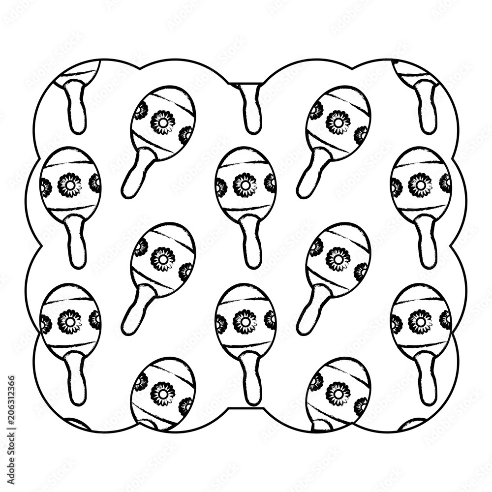 Fototapeta premium decorative frame with Mexican maracas pattern over white background, vector illustration