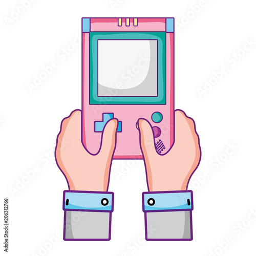 man hands with tetris handhelp videogame