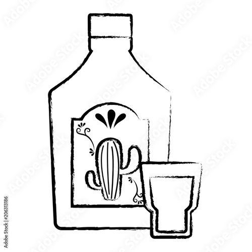 tequila bottle and shot over white background, vector illustration