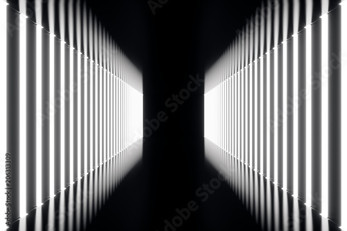 3D rendering abstrac futuristic dark corridor with neon lights. Glowing light. Futuristic architecture background © rost9