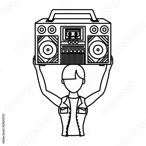 line woman hosting retro radio trendy