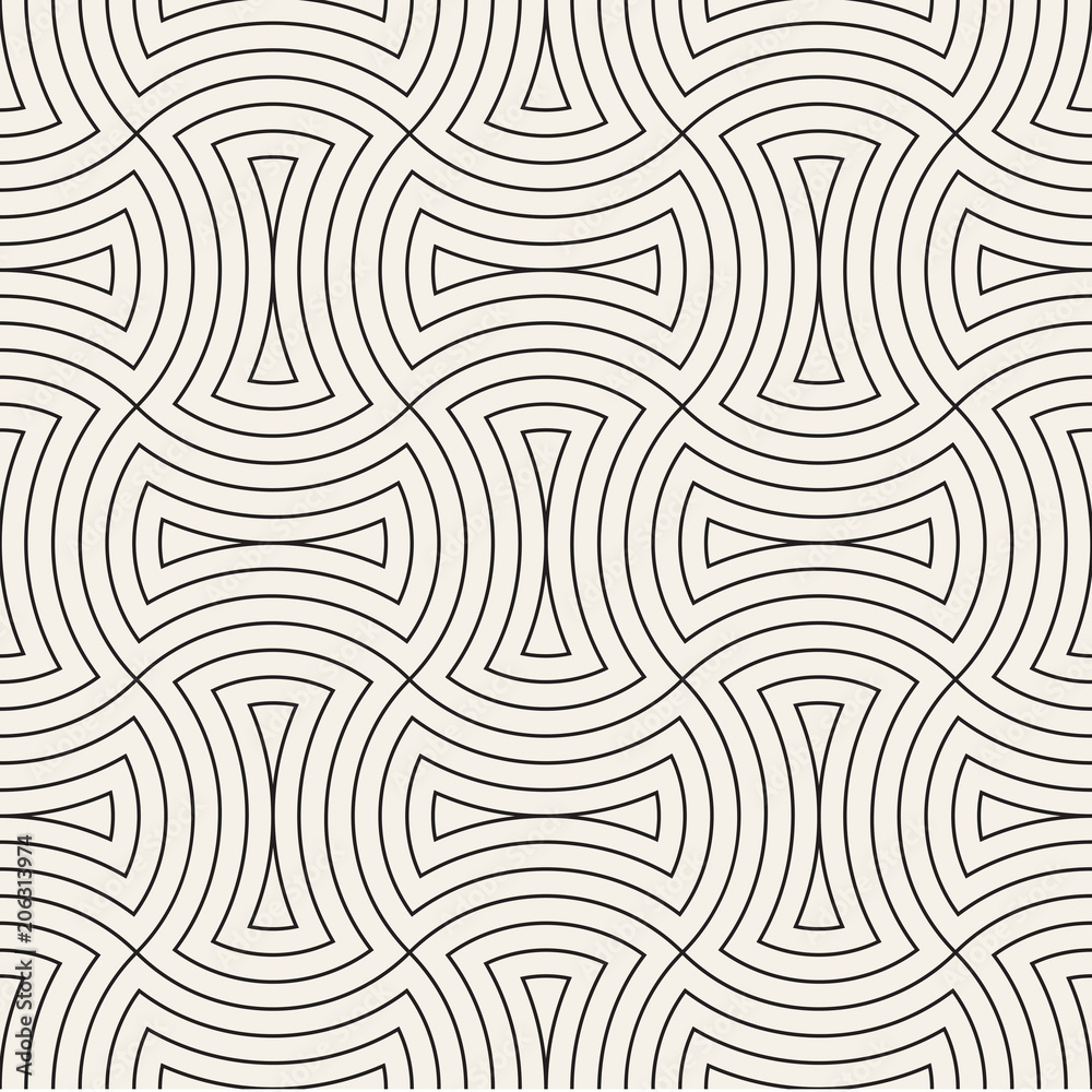 Vector seamless vintage pattern of overlapping arcs in art deco style. Modern stylish abstract texture. Repeating geometric tiles

