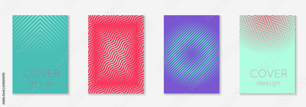 Minimal trendy cover template set. Futuristic layout with halftones. Geometric minimal cover template for book, catalog and annual. Minimalistic colorful gradients. Abstract business illustration.