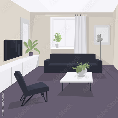 Living room interior. Vector illustration.