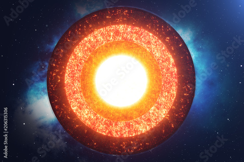 Fototapeta Naklejka Na Ścianę i Meble -  Structure core Earth. Structure layers of the earth. The structure of the earth's crust. Earth cross section in space view. Elements of this image furnished by NASA. 3D rendering.