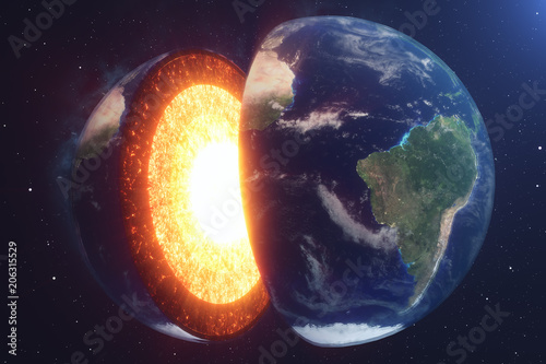 Fototapeta Naklejka Na Ścianę i Meble -  Structure core Earth. Structure layers of the earth. The structure of the earth's crust. Earth cross section in space view. Elements of this image furnished by NASA. 3D rendering.