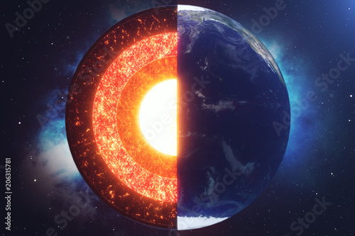 Fototapeta Naklejka Na Ścianę i Meble -  Structure core Earth. Structure layers of the earth. The structure of the earth's crust. Earth cross section in space view. Elements of this image furnished by NASA. 3D rendering.