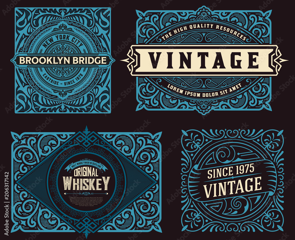 Set of 4 vintage labels for packing - obrazy, fototapety, plakaty 