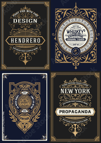 4 old labels with floral ornaments