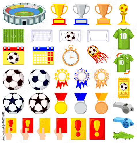 35 soccer elements colorful cartoon set