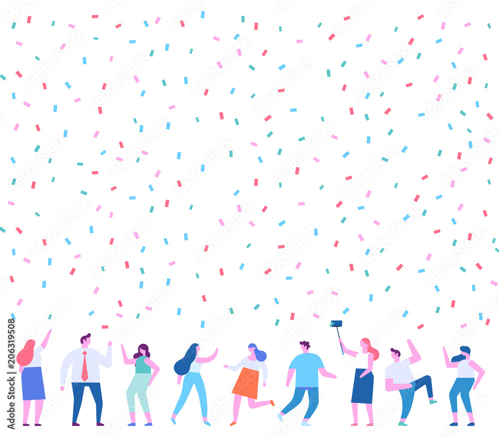 Party. Different people dancing and celebrate. Cartoon style, flat vector illustration. Party. Different people dancing and celebrate. Cartoon style, flat vector illustration.