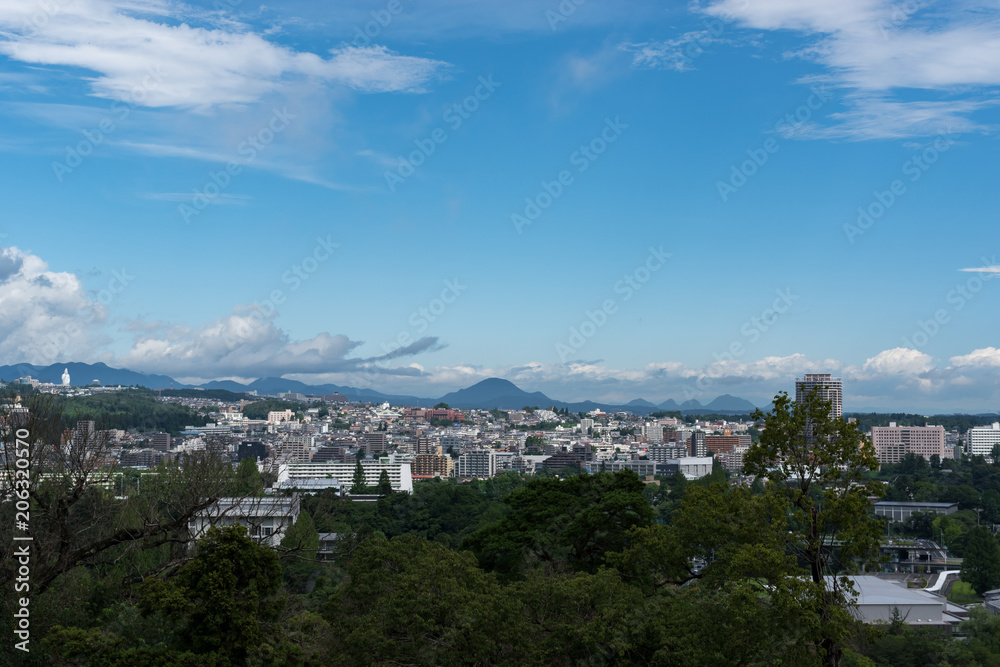 仙台城跡から見下ろす仙台の街並み