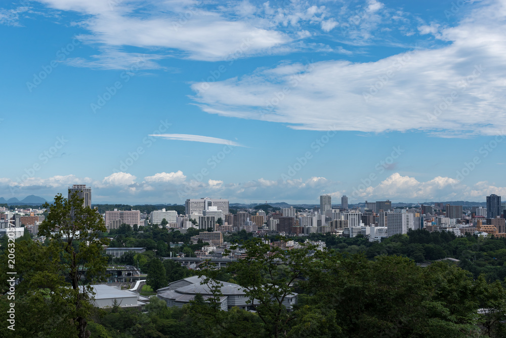 仙台城跡から見下ろす仙台の街並み