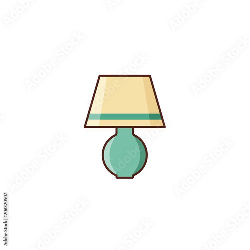 Table lamp. Vector. Lamp icon isolated on white background. Linear retro illustration in line art flat design. Vintage old house equipment 1960s - 1970s. Electric staff.
