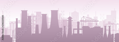 Vector illustration of industrial chemical petrochemical oil and gas refinery plant. Factory pollution landscape.