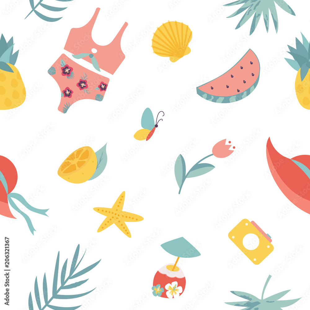 Naklejka premium Summertime seamless pattern. Welcome summer