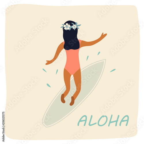 Girl surfing waves vintage poster