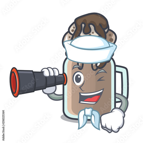 Sailor with binocular milkshake mascot cartoon style